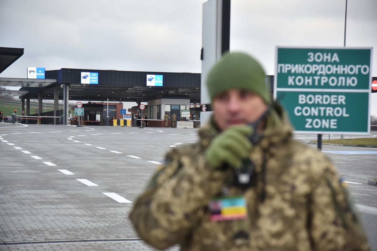 Border guard at a checkpoint between Ukraine and Poland in Lviv Oblast, Ukraine, on Dec. 21, 2024. (Michael Sorrow / Anadolu via Getty Images)