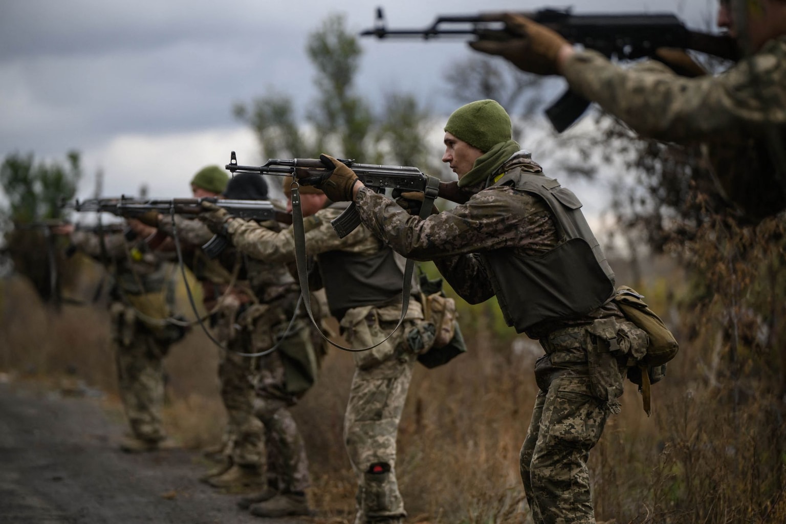 Infantry recruits undergo basic training at an undisclosed location in Ukraine on Oct. 11, 2025.