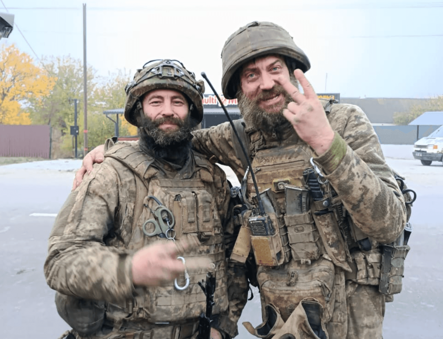 Ukrainian soldiers Oleksandr Aliksieienko and Oleksandr Tishaiev after leaving their positions in Zaporizhzhia Oblast on Oct. 28, 2025. (Courtesy of Oleksandr Tishaiev)