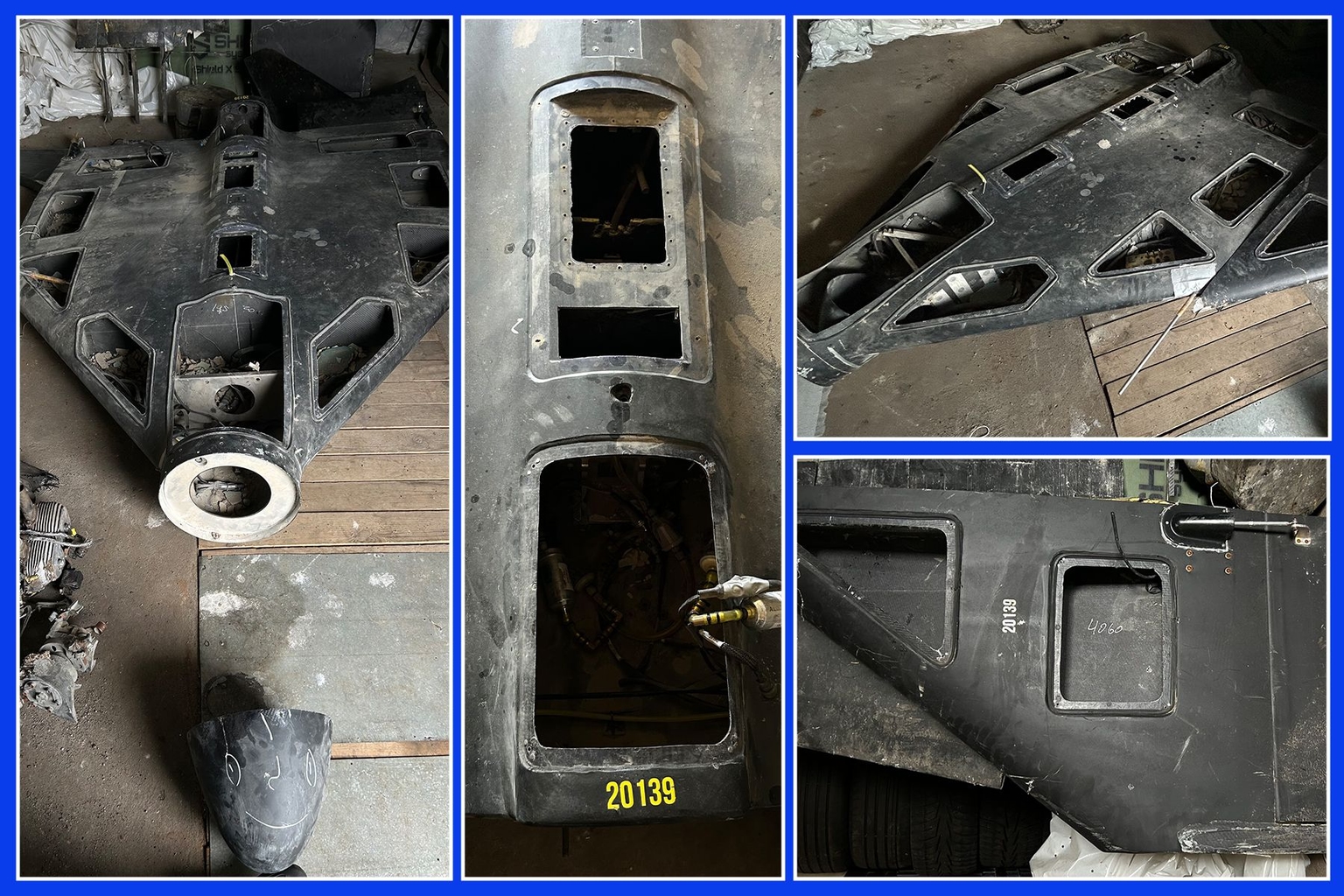 Wreckage of a Russian-made Shahed (Geran-2) drone found in Ukraine in the summer of 2025 and manufactured no earlier than the end of March 2025.