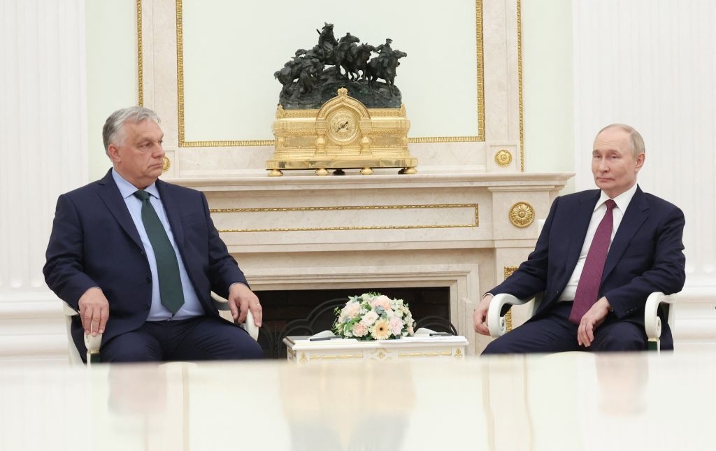 Russian President Vladimir Putin meets with Hungary’s Prime Minister Viktor Orban at the Kremlin in Moscow, Russia, on July 5, 2024.