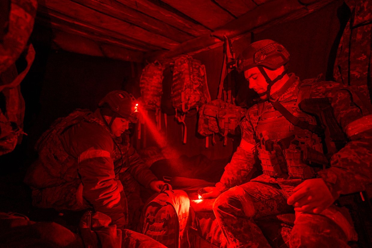  Miners deploy remotely controlled mines between Ukrainian and Russian positions during a mission in Pokrovsk, Ukraine, on Nov. 17, 2024.