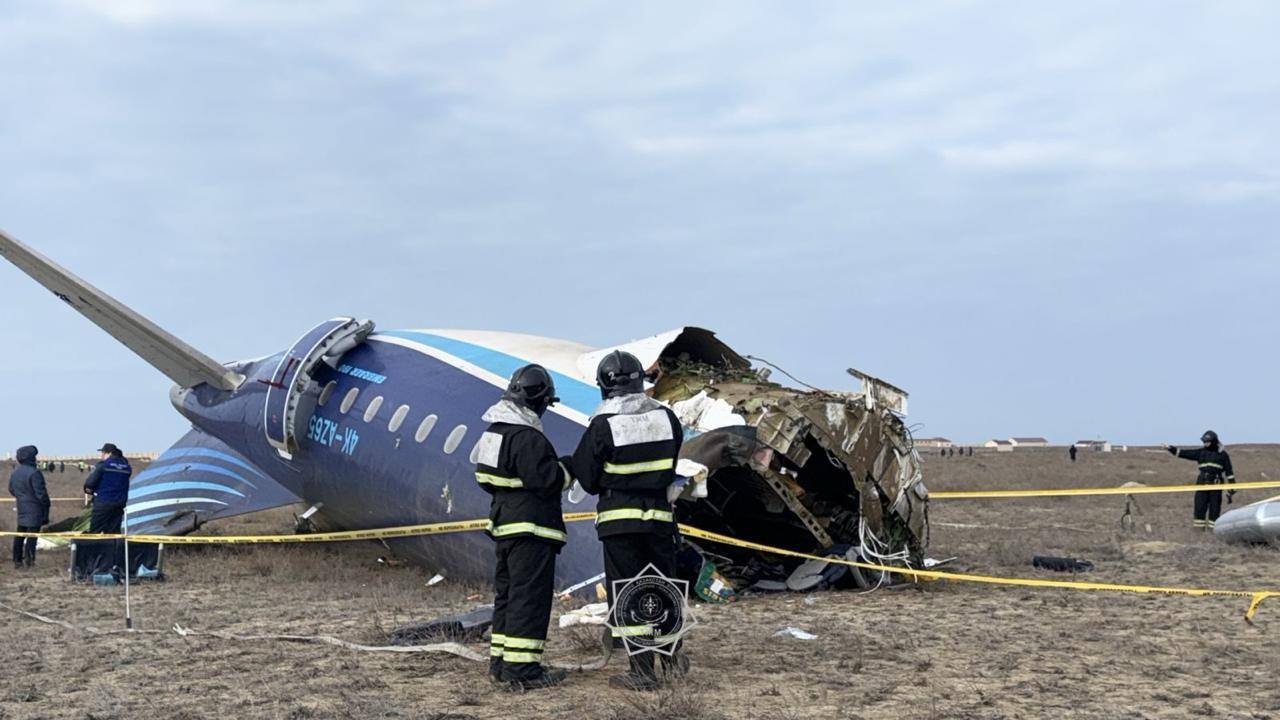 Crash site of an Azerbaijan Airlines plane with 67 aboard near Aktau, Kazakhstan, en route from Baku to Grozny on Dec. 25, 2024.
