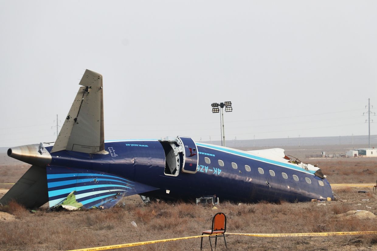 Evidence collection efforts at the crash site of an Azerbaijan Airlines (AZAL) passenger plane near Aktau, Kazakhstan, on Dec. 27, 2024.