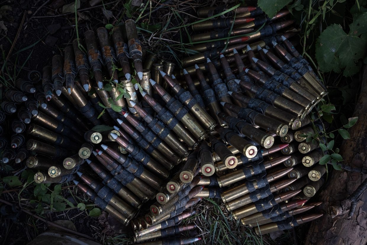 Ukrainian soldiers from the 28th Brigade load ammunition for light machine guns during training in an unspecified location, Ukraine, on April 26, 2023. AK-47 rifles are seen during a training session at a shooting range outside Kyiv, Ukraine, on July 12, 2023, amid the Russian invasion.Heavy machine gun bullets lie on the floor at a Ukrainian military base on the outskirts of Pokrovsk, Ukraine, on Aug. 21, 2024. 