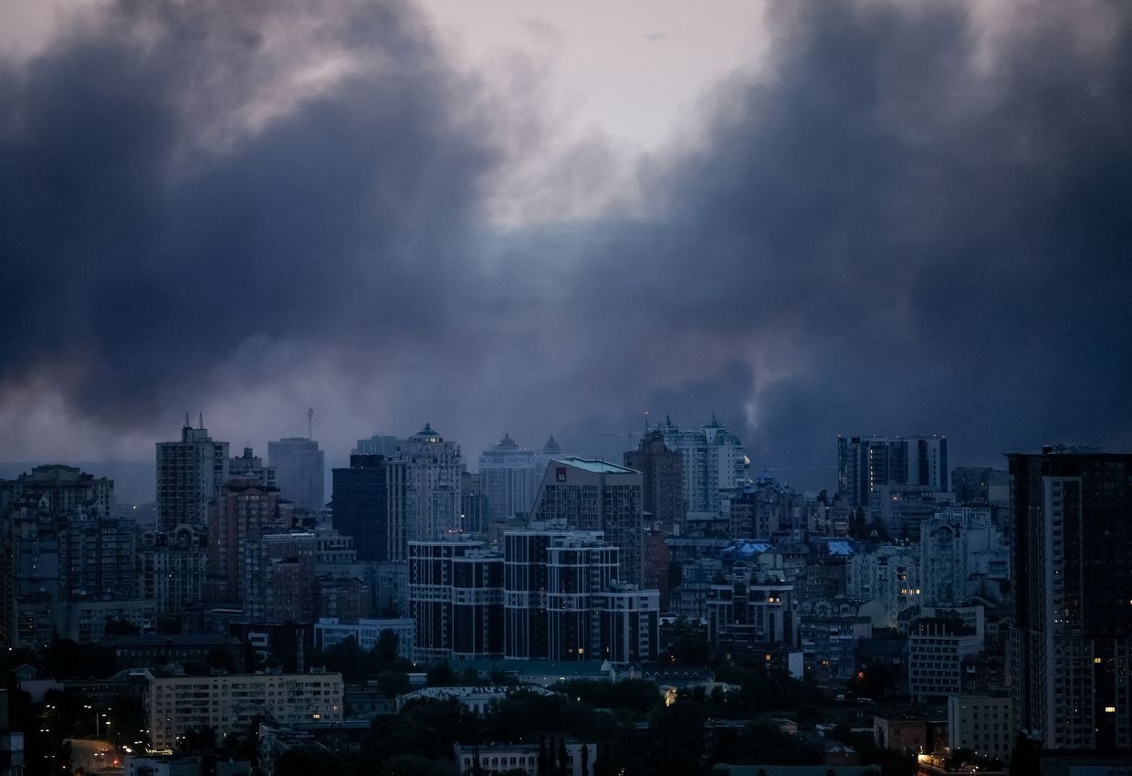 Smoke rises over Kyiv after a Russian missile strike on June 10, 2025. 