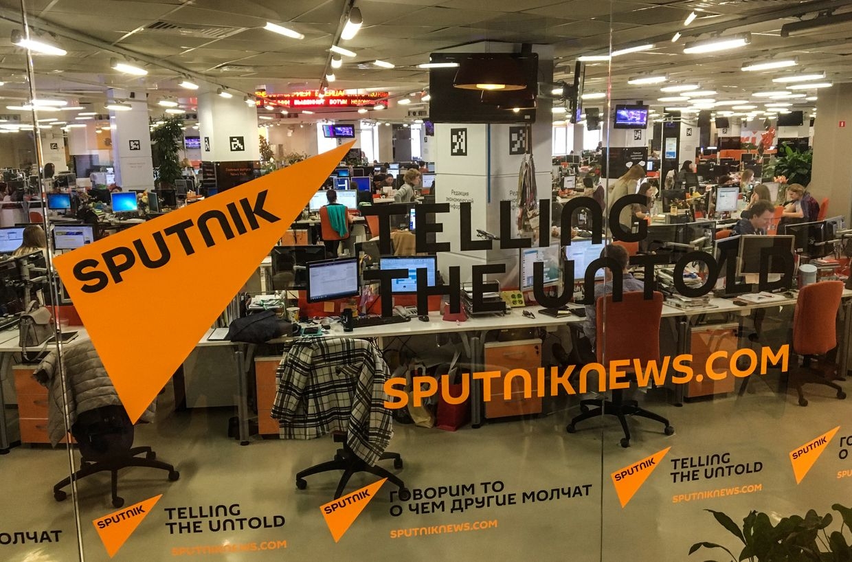 A view shows the main newsroom of Sputnik news, part of the state-run media group Russia Today, in Moscow, Russia, on April 27, 2018.