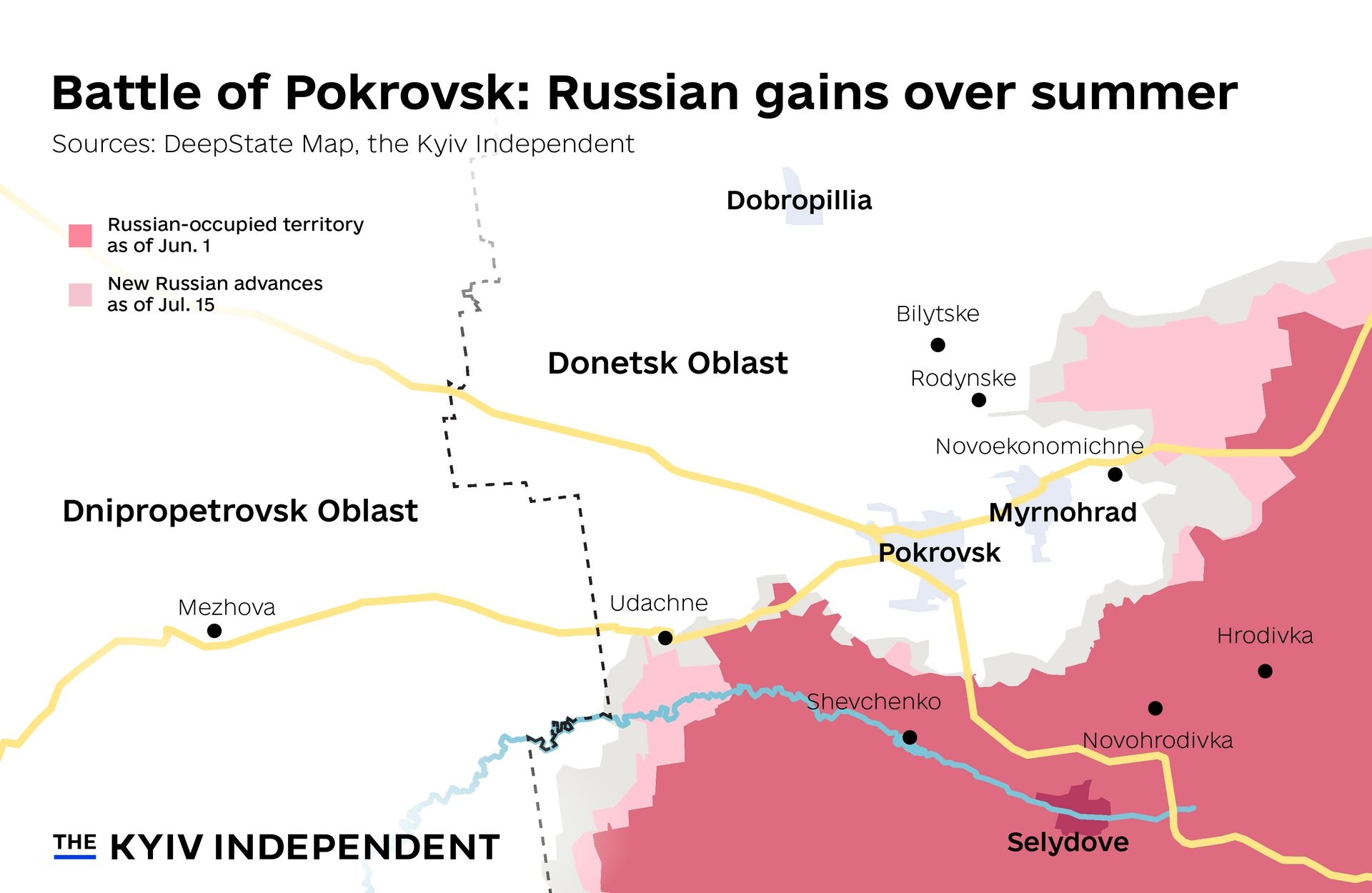 The map of Russian gains over summer.