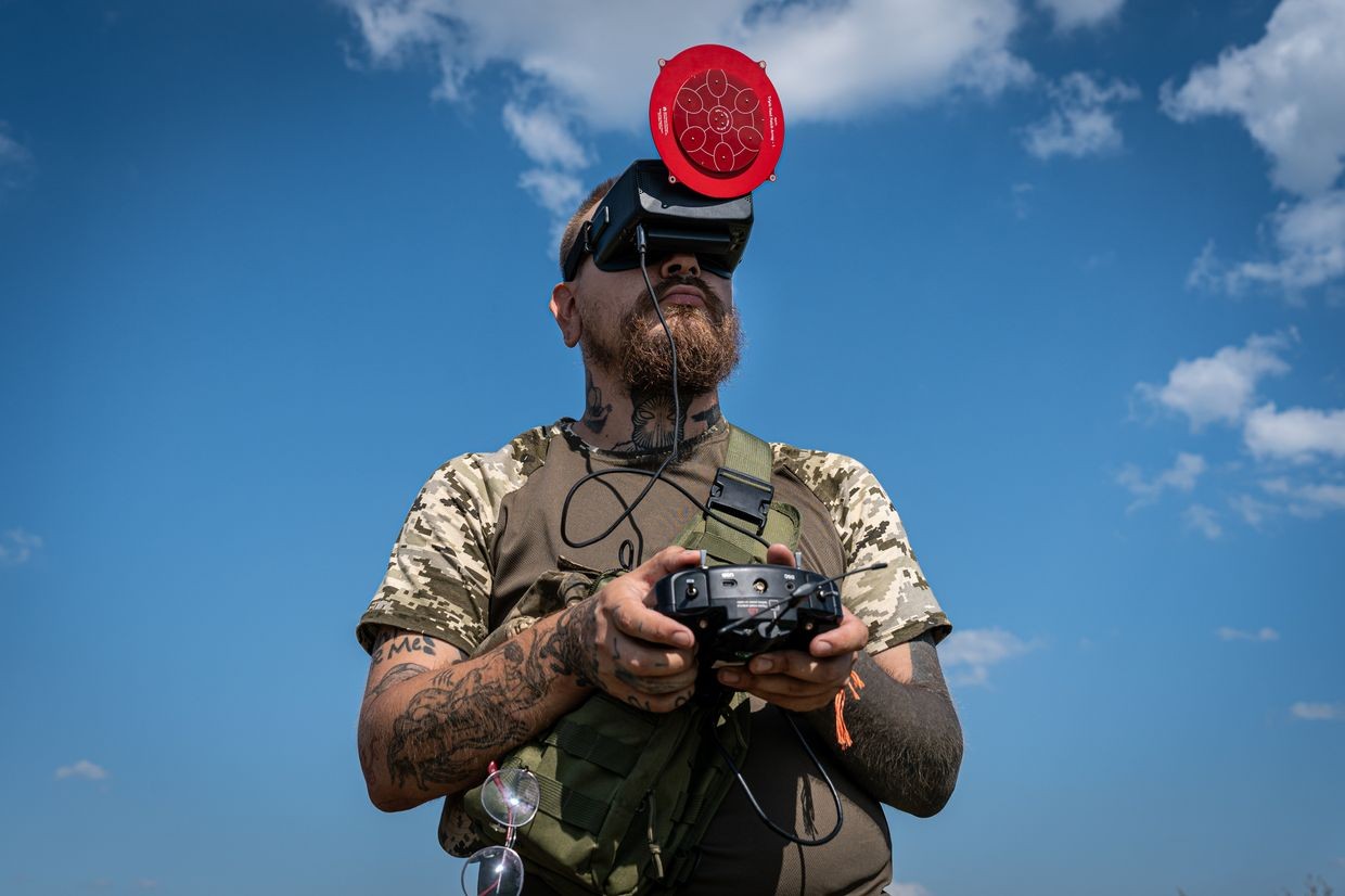 Ukrainian soldiers test home-made drones before sending them to the frontline 