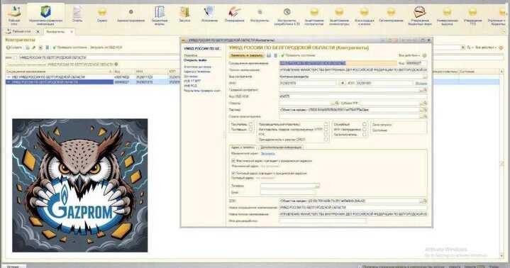 A screenshot shared by Ukraine's military intelligence (HUR) appears to show access to Gazprom's internal database interface following a reported cyberattack on July 17, 2025. (HUR)