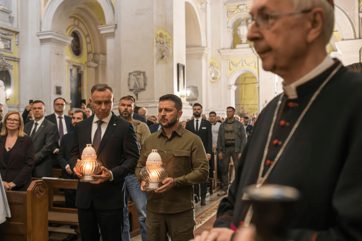 President Volodymyr Zelensky and Polish President Andrzej Duda attend a ceremony commemorating the victims of the Volhynian Massacre