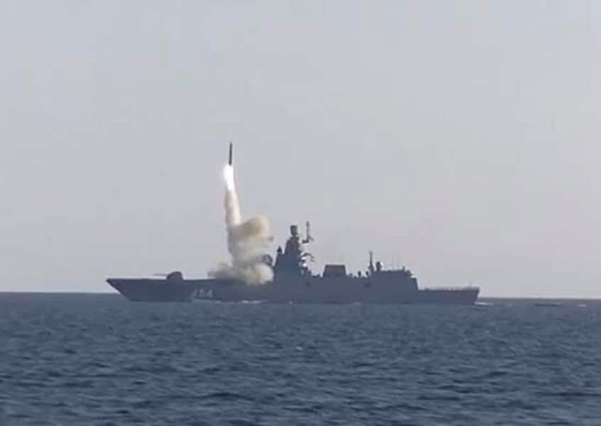 A Zircon hypersonic missile launched from Russia's Admiral Gorshkov-class frigate in an undated photo.
