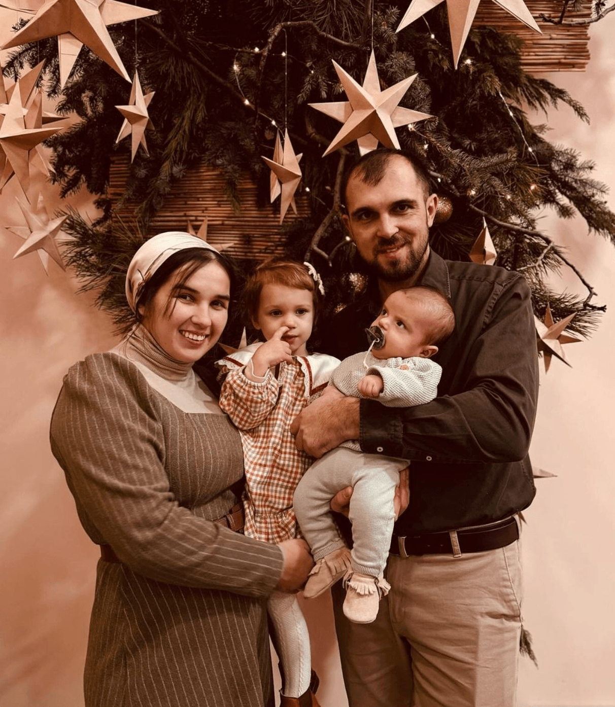 Anna and Serhii Haidarzhy with their kids Liza and Tymofii in an undated photo.