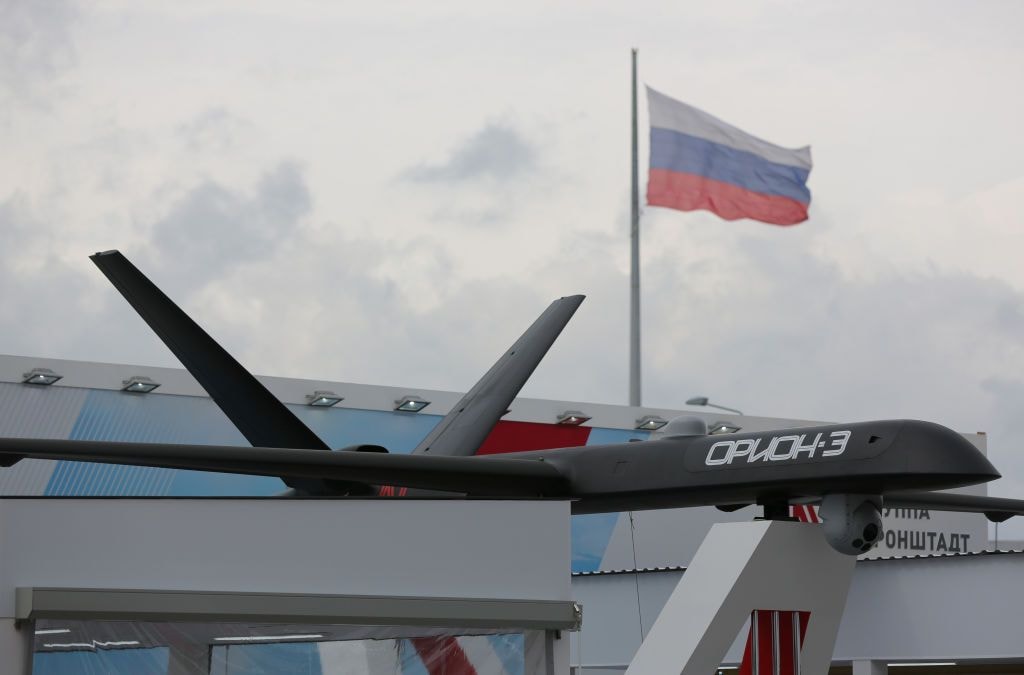 Illustrative image: A Russian Orion drone sits on display at at military forum in Kubinka, Russia, on Aug. 21, 2018. (Andrey Rudakov/Bloomberg via Getty Images)