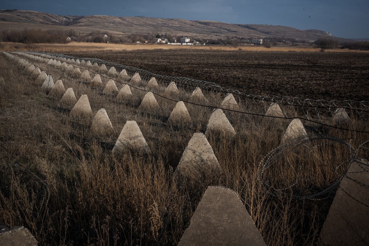 Anti-tank "Dragon's teeth" fortifications are seen near Chasiv Yar, Donetsk Oblast, Ukraine, on Jan. 26, 2025.