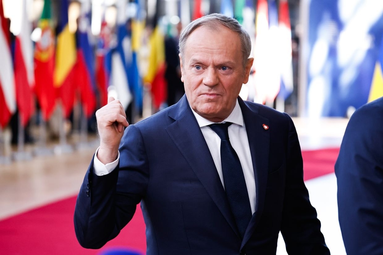 Donald Tusk, Poland's prime minister, arrives for a special European Council meeting in Brussels, Belgium, on March 6, 2025. (Simon Wohlfahrt/Bloomberg via Getty Images)
