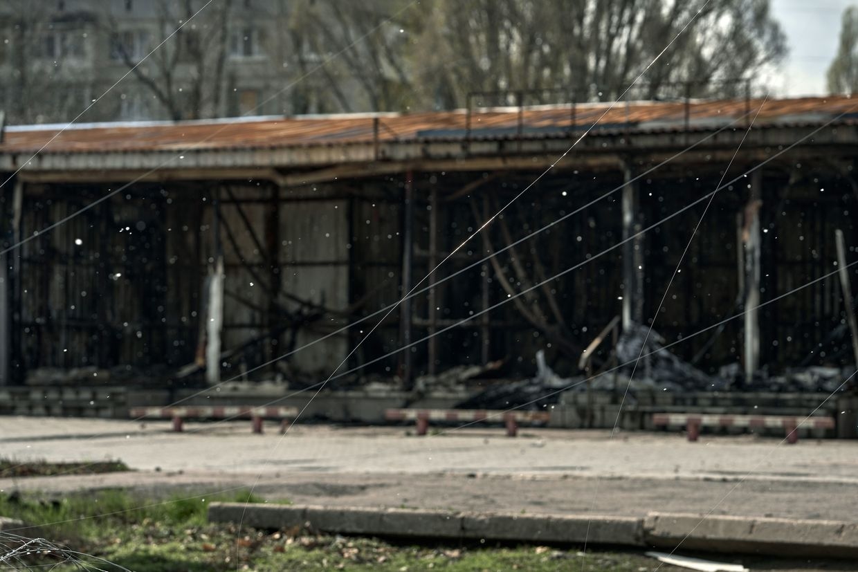 Threads from FPV drones controlled by fiber optics, currently the main threat to logistics, are seen in Pokrovsk, Donetsk Oblast, Ukraine, on April 8, 2025.