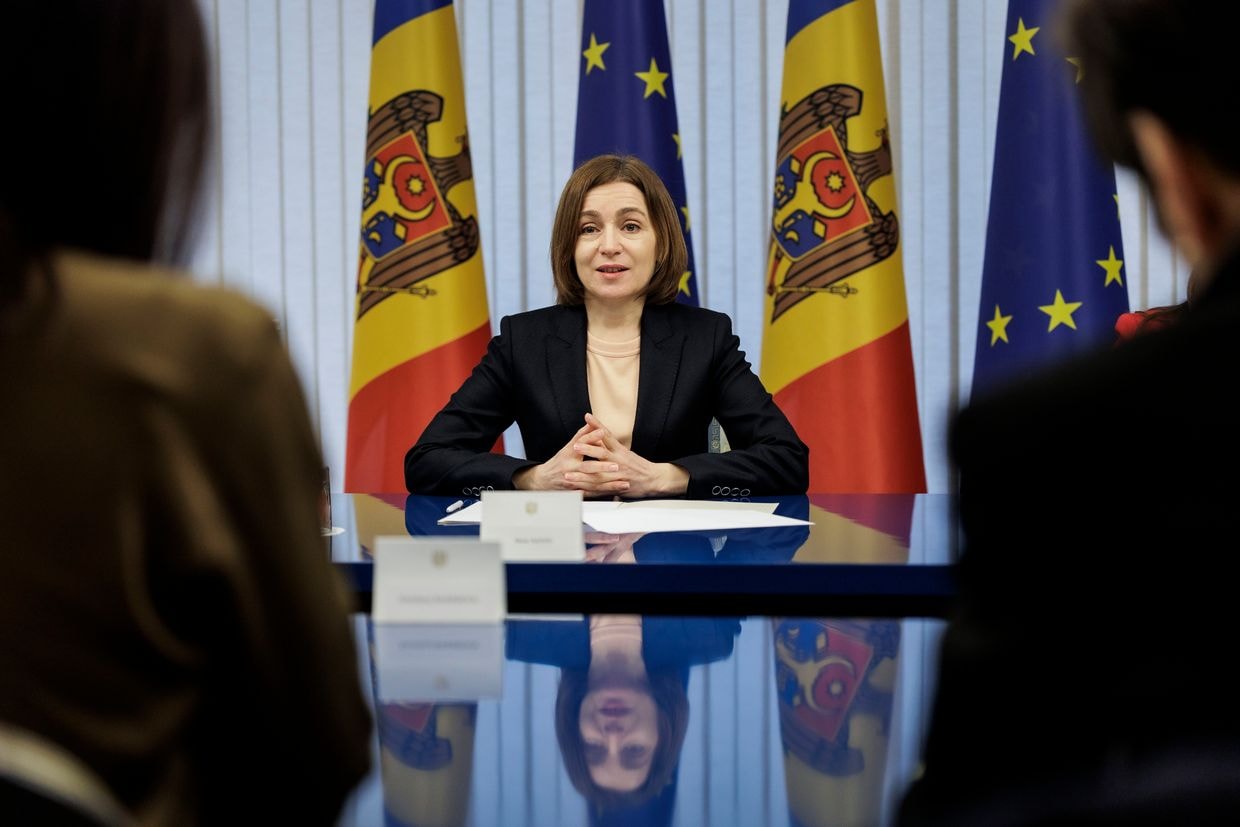 Moldovan President Maia Sandu is pictured in Chișinău, Moldova, on April 2, 2025. (Kira Hofmann / Photothek for the German Federal Foreign Office via Getty Images)