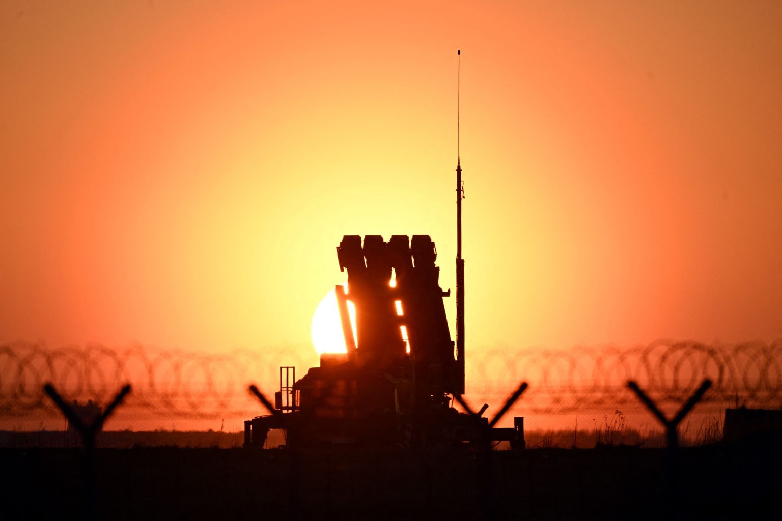 A Patriot air defense launcher installed at the military hub for Ukraine at the Rzeszow-Jasionka airport in Jasionka, Poland, on March 6, 2025. (Sergei Gapon/AFP via Getty Images)