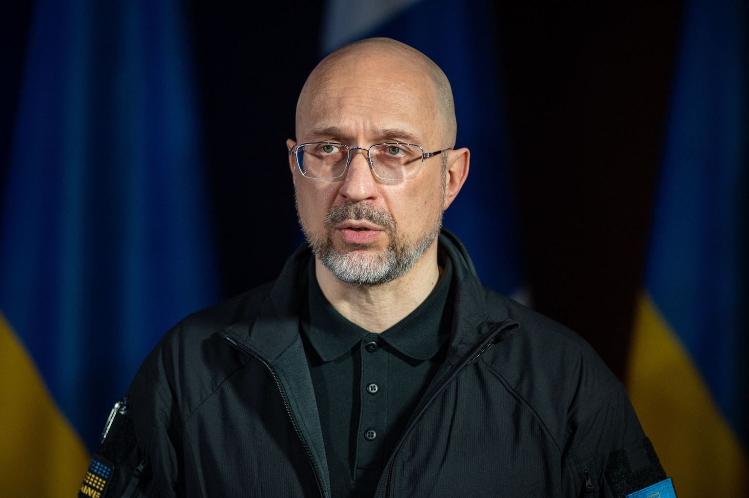 Ukrainian Prime Minister Denys Shmyhal is seen during a press conference in Kyiv, Ukraine on May 28, 2025