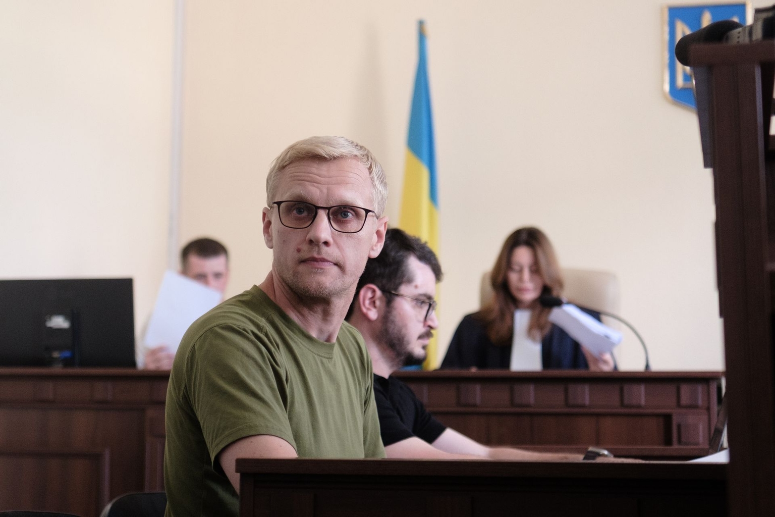 Anti-Corruption Action Center Head Vitaliy Shabunin attends a session at the Pechersk District Court in Kyiv, Ukraine, on July 15, 2025.