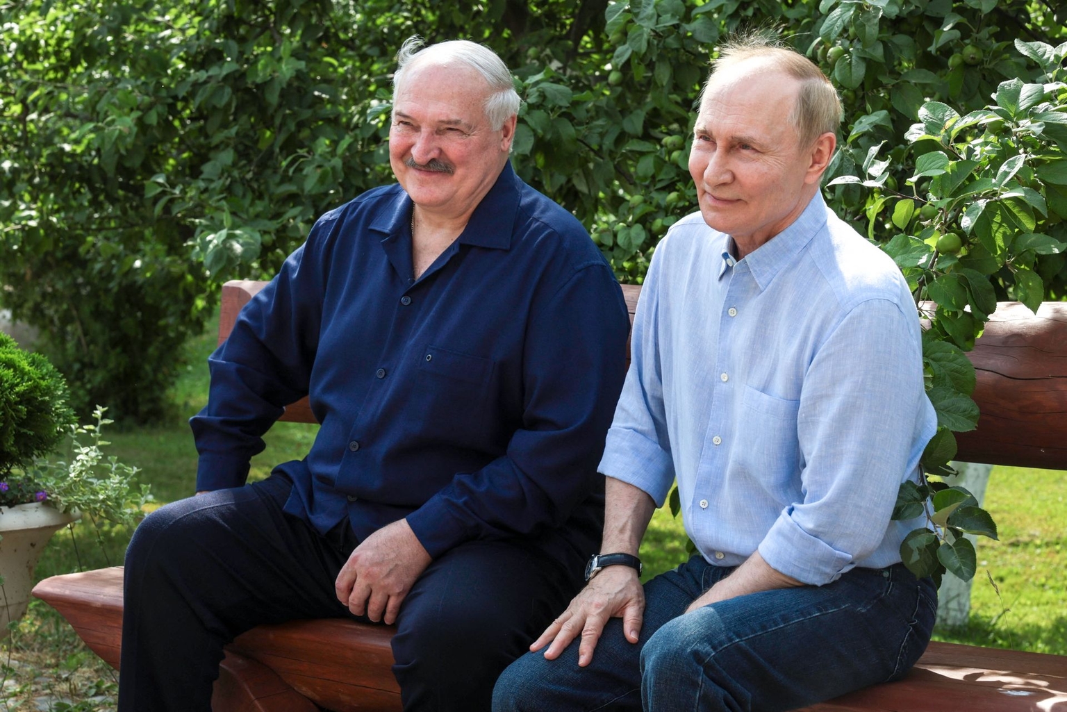 Russian President Vladimir Putin (R) and Belarusian President Alexander Lukashenko (L) in the northern part of Lake Ladoga, Russia, on Aug. 1, 2025.