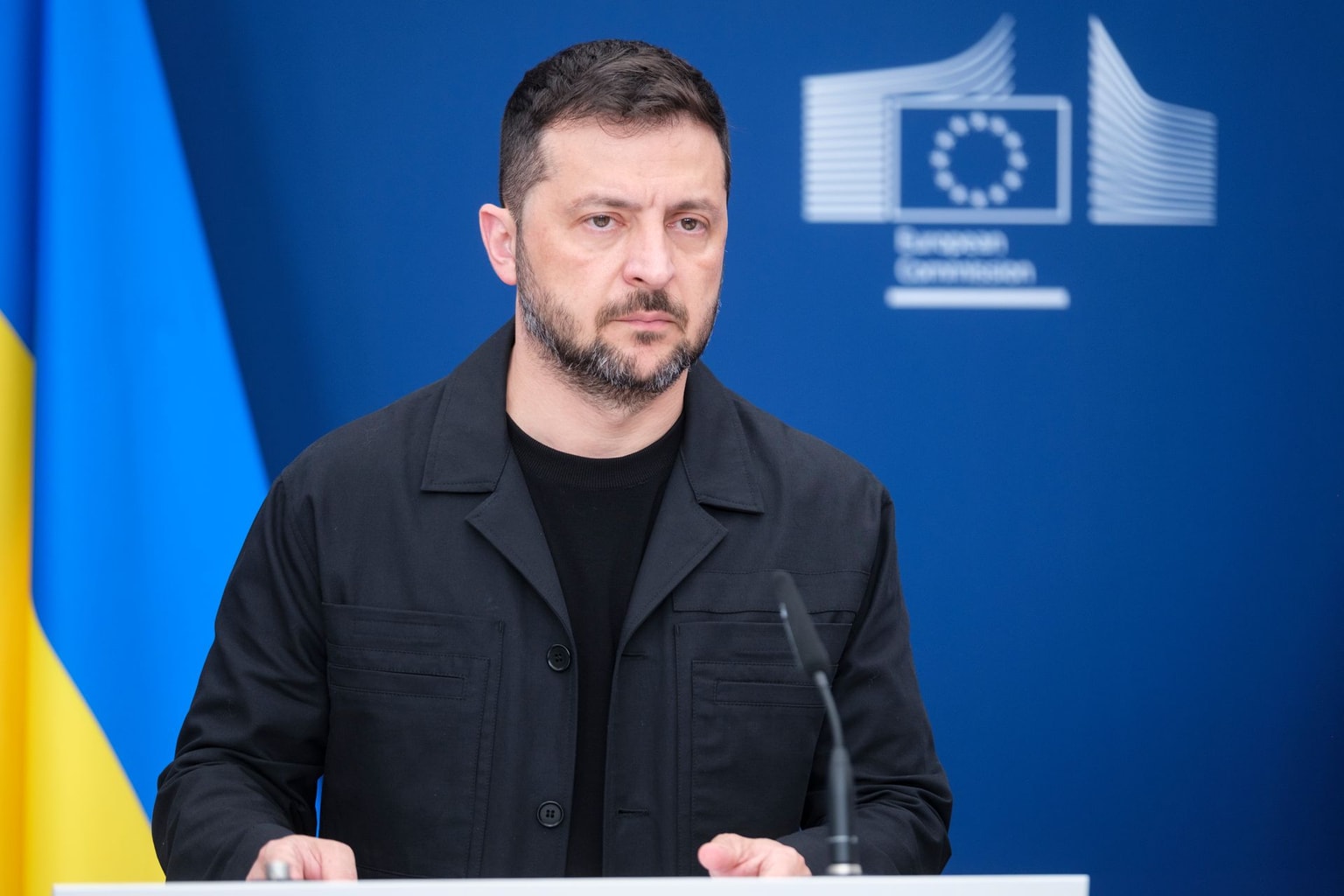 President Volodymyr Zelensky at the European Commission headquarters in Brussels, Belgium, on Aug. 17, 2025.
