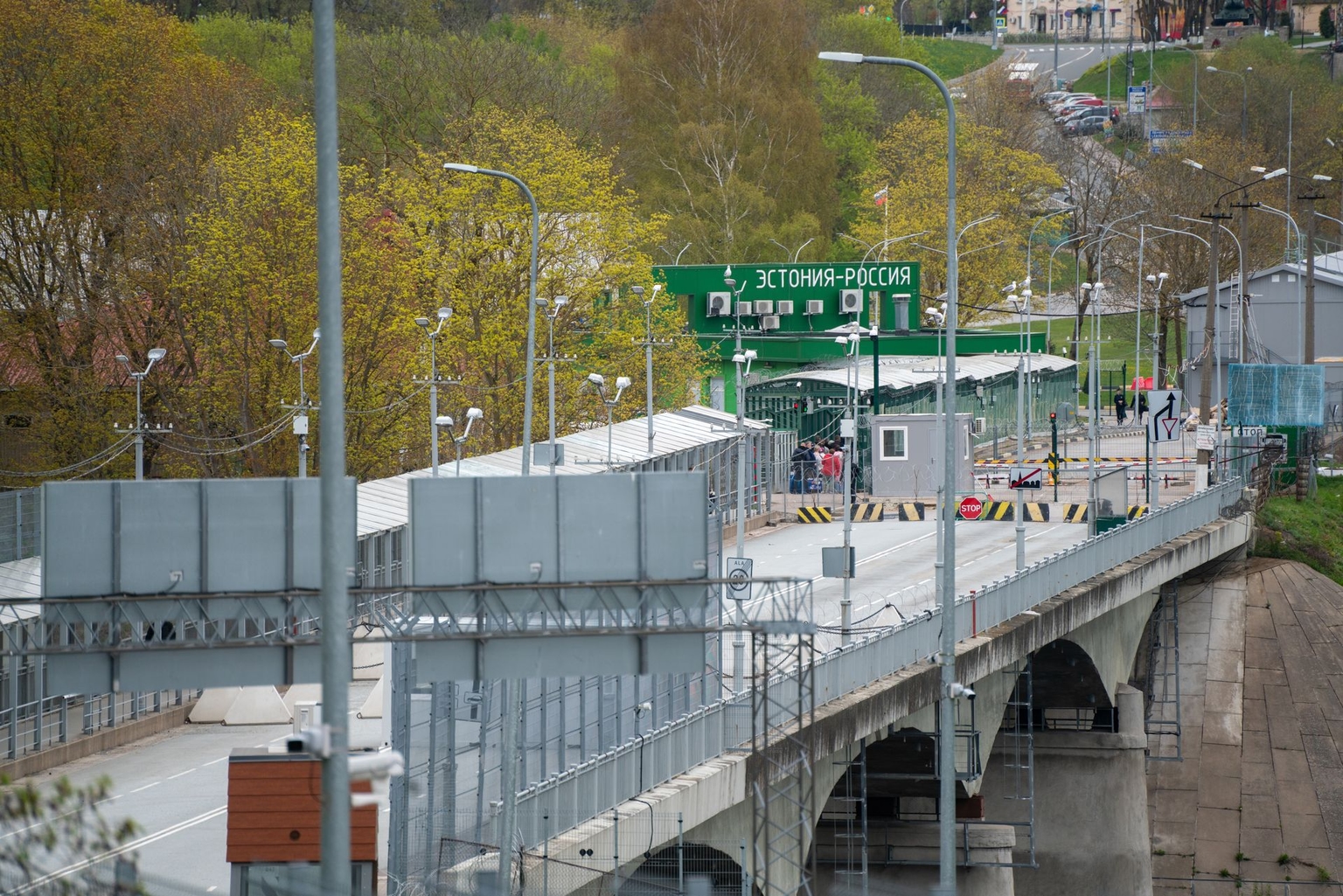 A general view of the Friendship Bridge at the Estonian-Russian border, which allows pedestrians to cross between the two countries, in Narva, Estonia, on May 13, 2024.