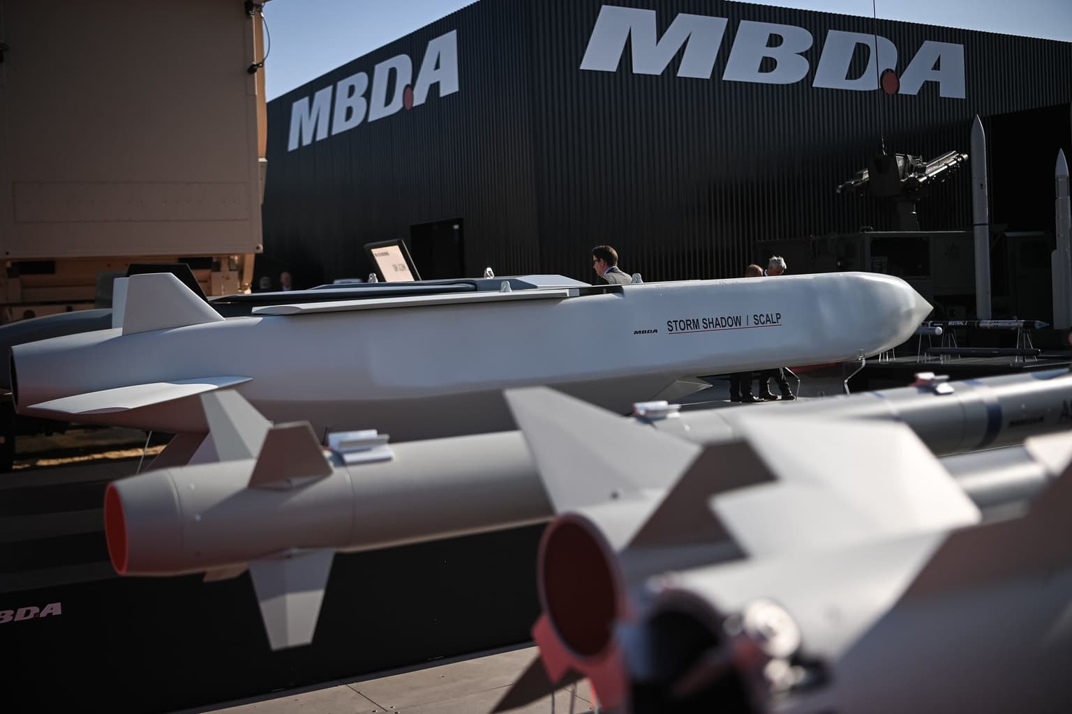 An MBDA Storm Shadow/Scalp cruise missile on display at the Paris Air Show in Paris, France, on June 17, 2025.