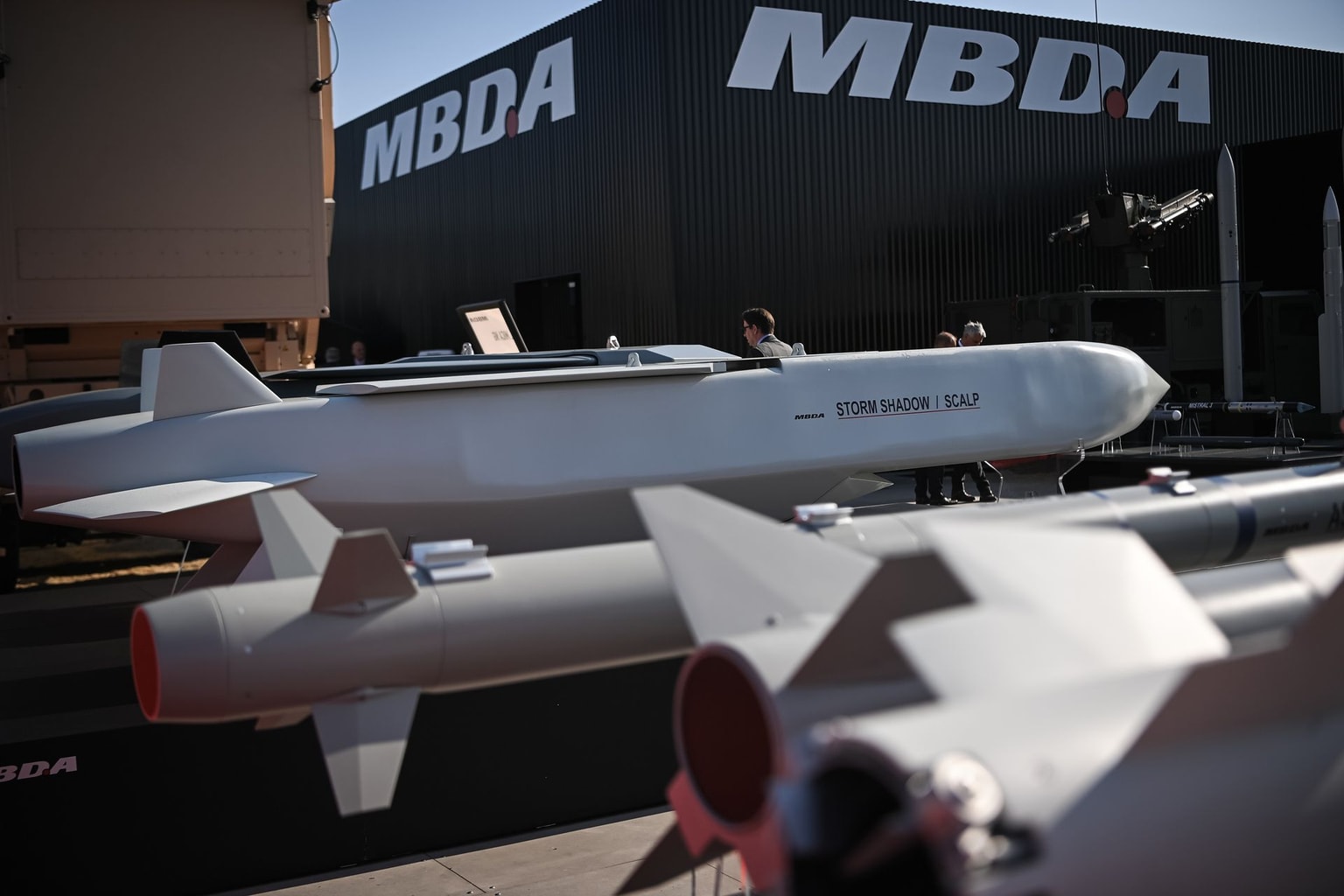 An MBDA Storm Shadow/Scalp cruise missile on display at the Paris Air Show in Paris, France, on June 17, 2025.