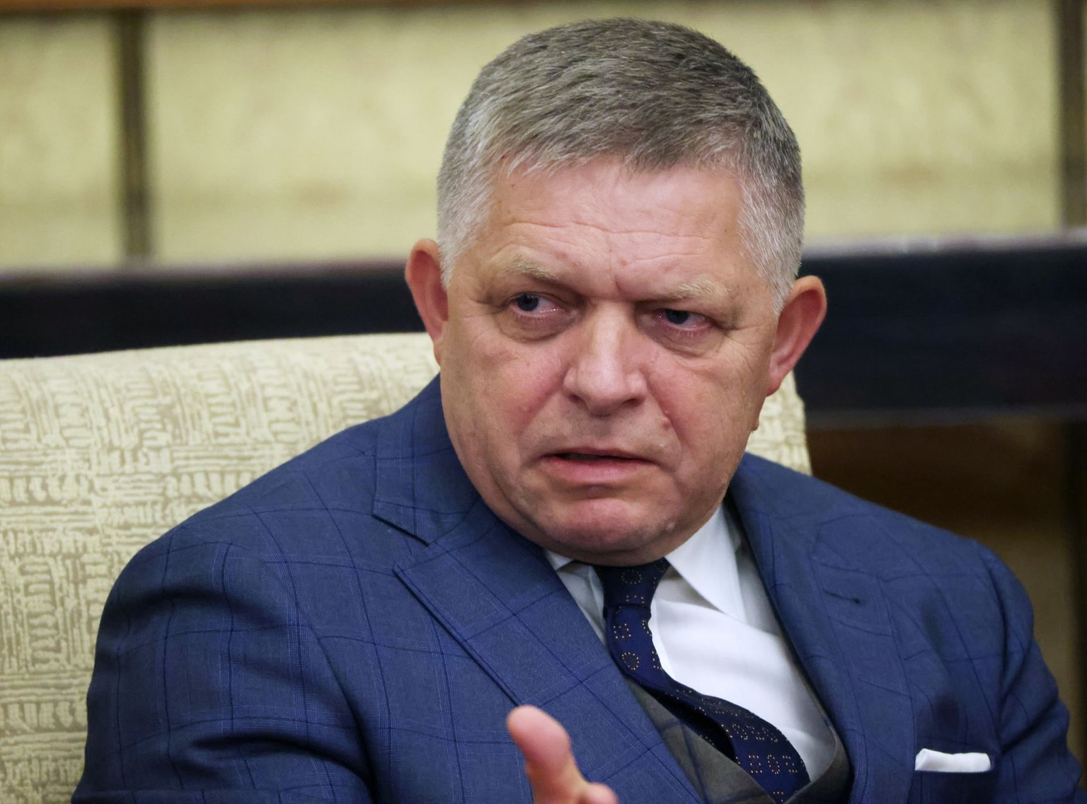 Slovak Prime Minister Robert Fico speaks during Russian-Slovak bilateral meeting in Beijing, China on Sept. 22, 2025. (Contributor/Getty Images)