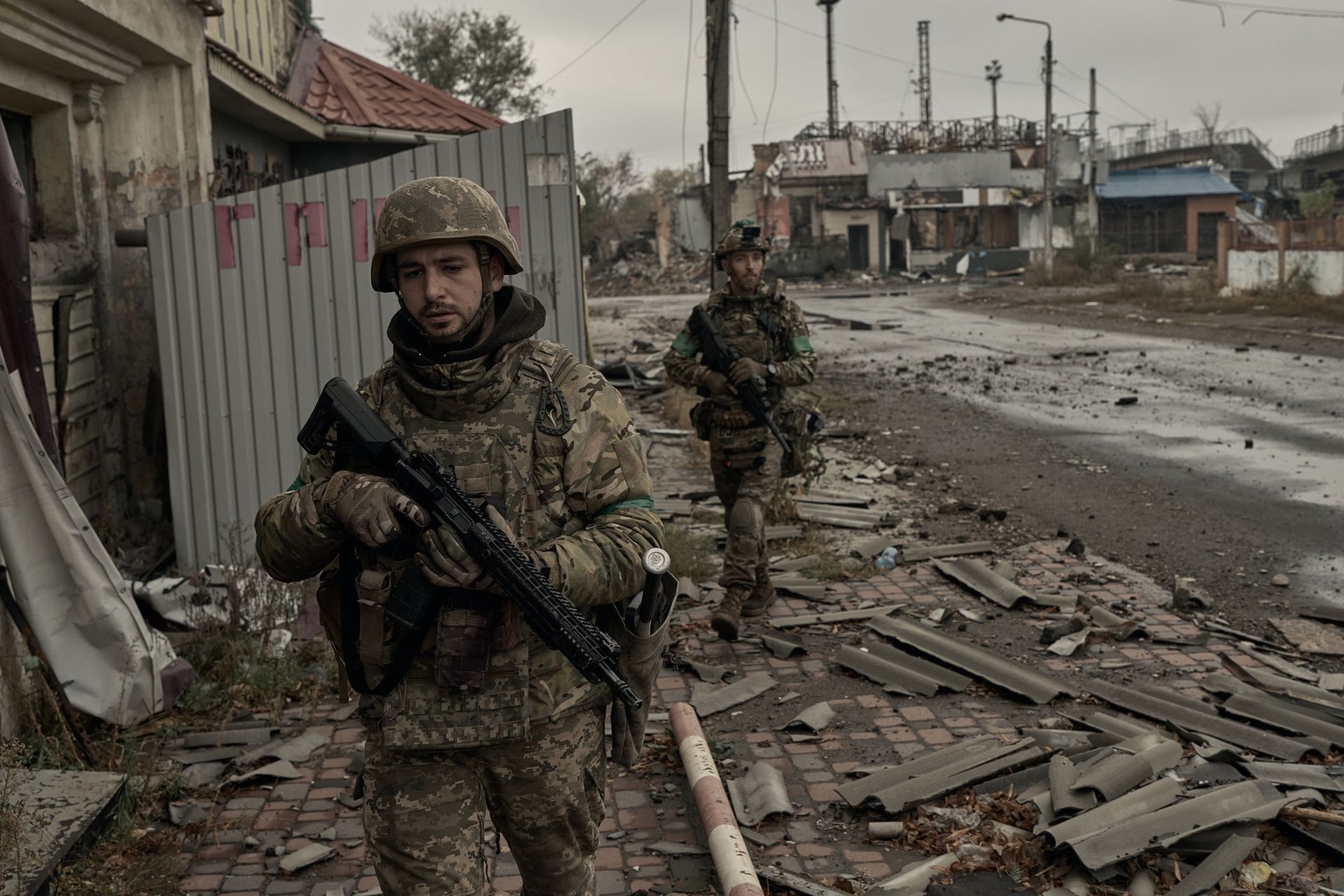Ukrainian soldiers in Kostiantynivka, Donetsk Oblast, Ukraine, on Oct. 16, 2025.