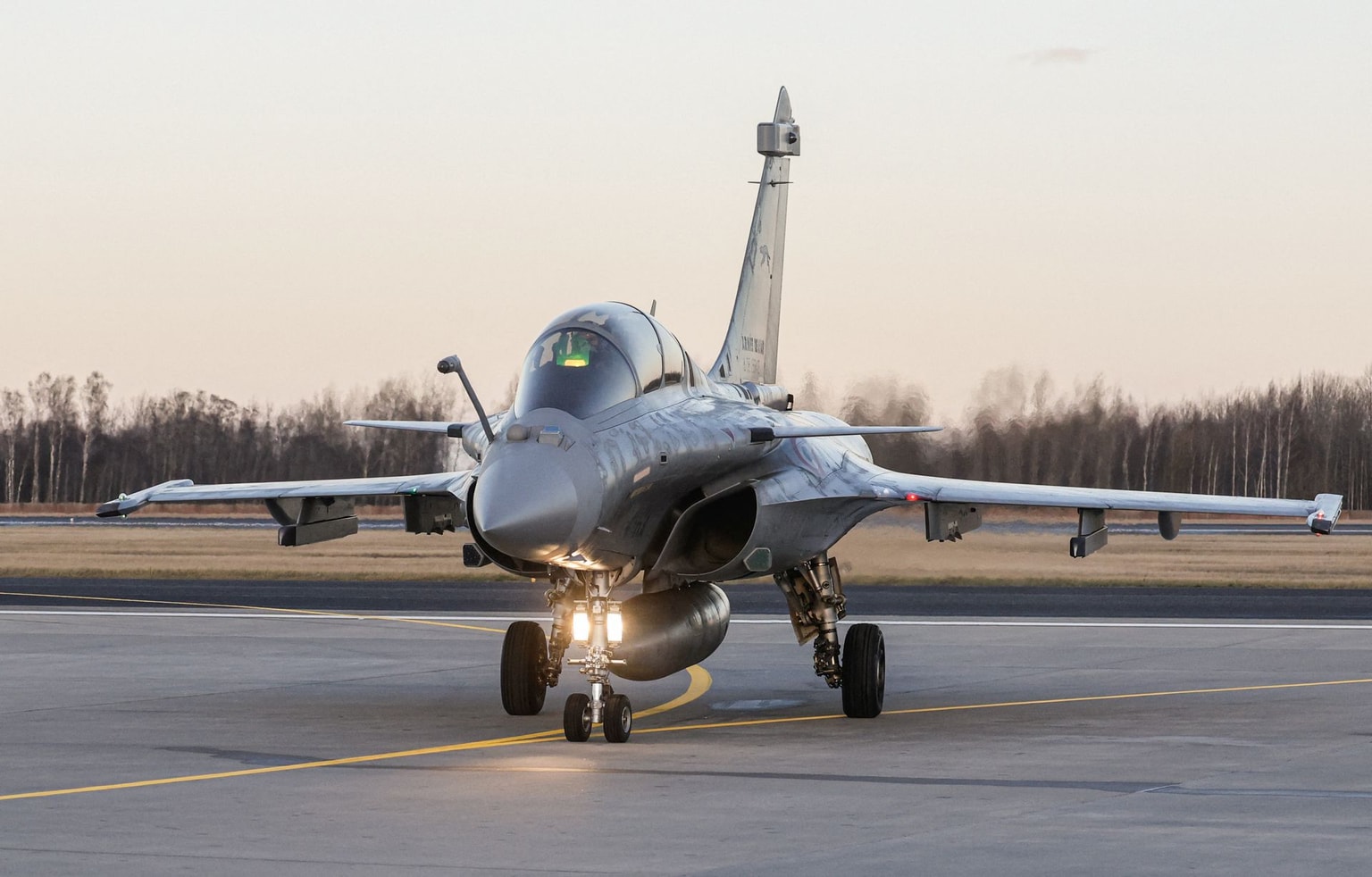 A Rafale B F4-standard fighter jet of the French Air Force prepares for takeoff in Lithuania on Dec. 17, 2024. (Petras Malukas / AFP via Getty Images)