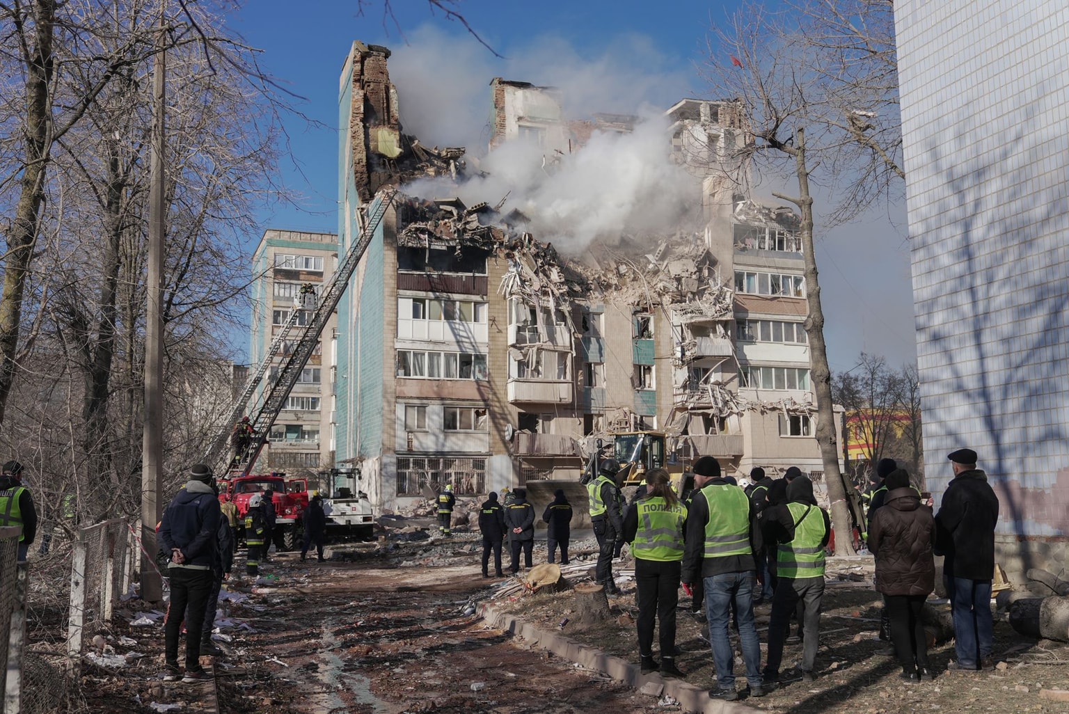 Rescuers work at the site of the Russian strike on the residential multi-story building on Nov. 19, 2025 in Ternopil, Ukraine (Andriy Bodak/Suspilne Ukraine/JSC "UA:PBC"/Global Images Ukraine via Getty Images)