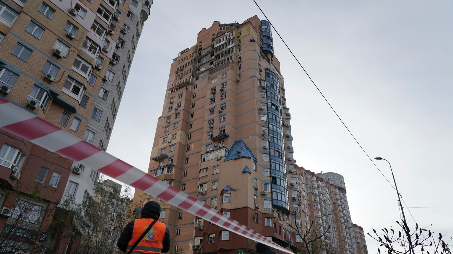 The aftermath of Russia's overnight drone and missile attack on Kyiv, Ukraine, on Nov. 14, 2025.