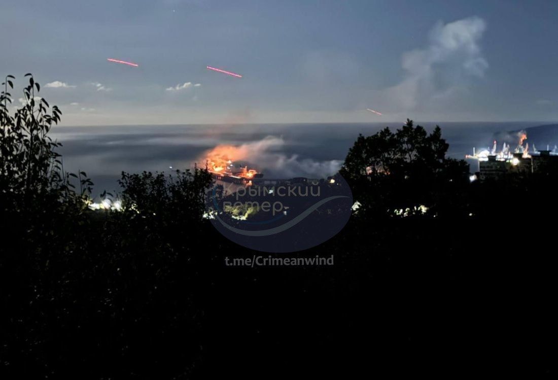 An image of a purported attack on a Russian oil terminal in the port city of Tuapse in Russia's Krasnodar Krai late on Nov. 1, 2025. (Crimeanwind/Telegram)