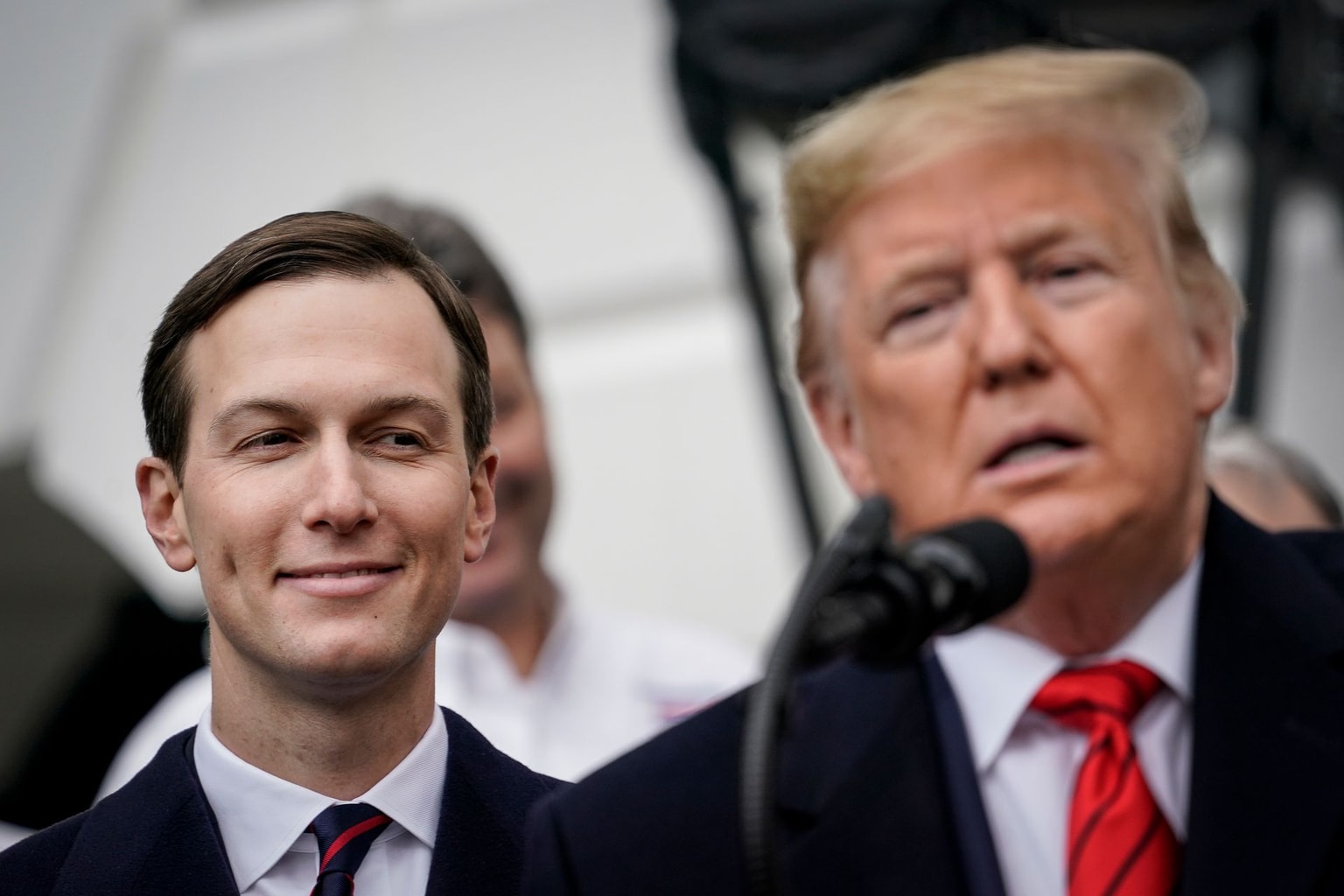 Jared Kushner looks on as U.S. President Donald Trump speaks in the White House on January 29, 2020, in Washington, DC. (Drew Angerer/Getty Images)