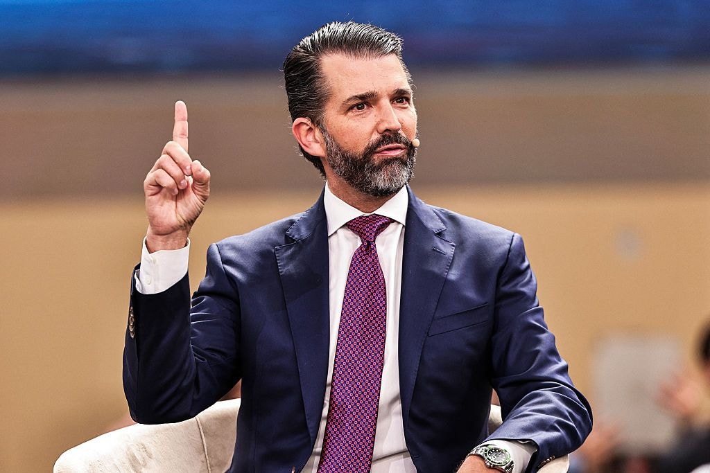 Donald Trump Jr., son of U.S. President Donald Trump, speaks at the Future Investment Initiative (FII) conference in Riyadh on Oct. 29, 2025. (Fayez Nureldine / AFP via Getty Images)