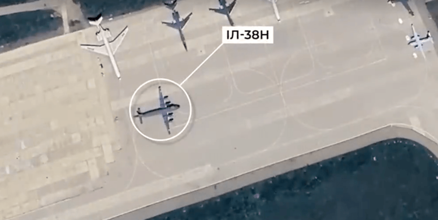 The Russian Il-38N reconnaissance aircraft pictured in a video released by Ukraine's State Security Service (SBU) on Dec. 23 (SBU)
