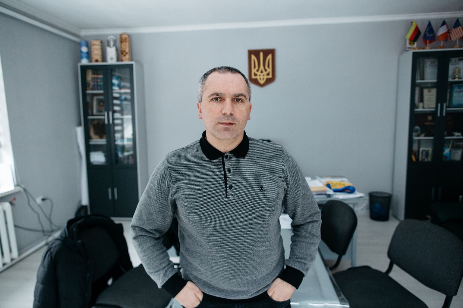 Petro Kostyak, head of the local council, speaks about the importance of energy independence for his community in Ust-Chorna, Zakarpattia Oblast, Ukraine, on Feb. 10, 2026.