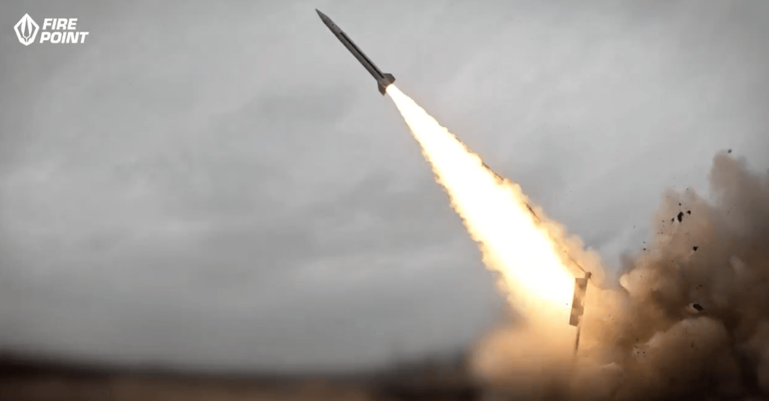 Screenshot from a video showing a test launch of the FP-7 ballistic missile, published on Feb. 27, 2026. (Denys Shtilierman / X)