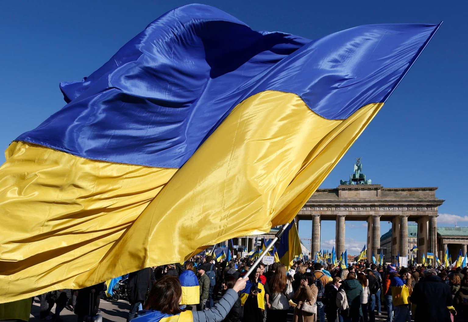 a rally in support of Ukraine at the Brandenburg Gate in Berlin, Germany, on Feb. 24, 2024.