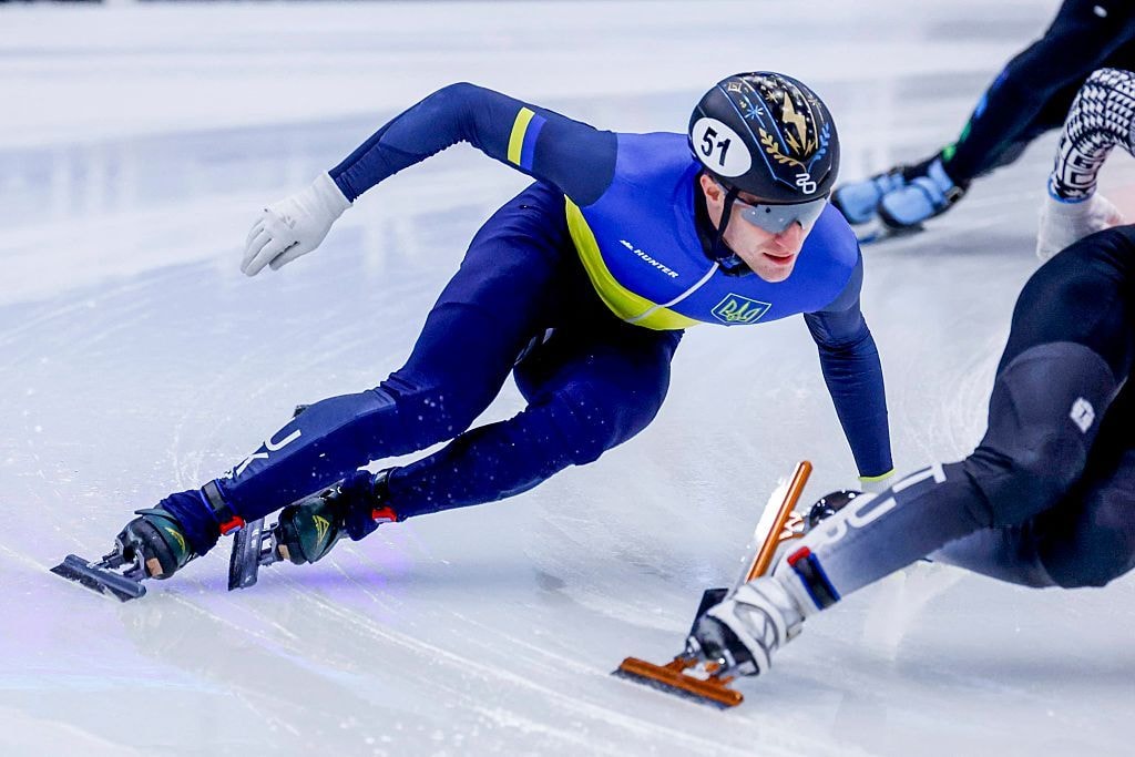 Ukrainian Oleh Handei competes at the ISU European Short Track Speed Skating Championships in Tilburg, Netherlands on Jan. 16, 2026. (Marcel ter Bals/DeFodi Images/DeFodi via Getty Images)