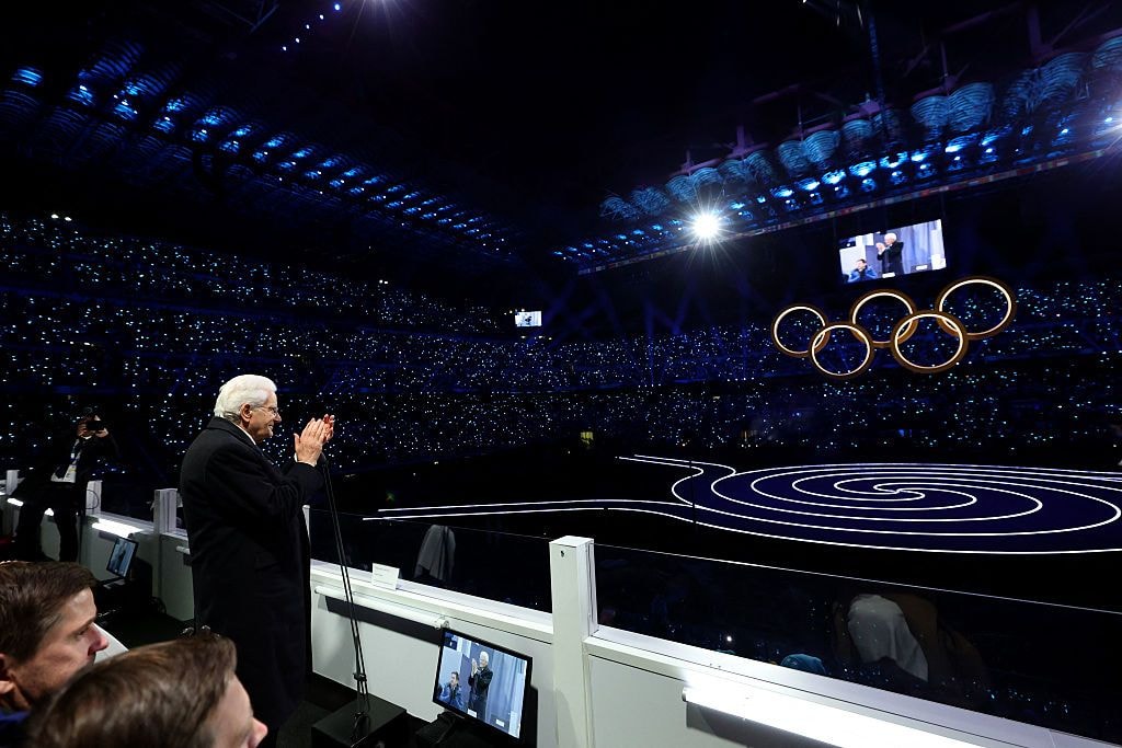 Sergio Mattarella, President of Italy, gives a speech during the opening ceremony of the Milano Cortina 2026 Winter Olympics at San Siro Stadium on February 06, 2026 in Milan, Italy. (Andreas Rentz / POOL / AFP via Getty Images)