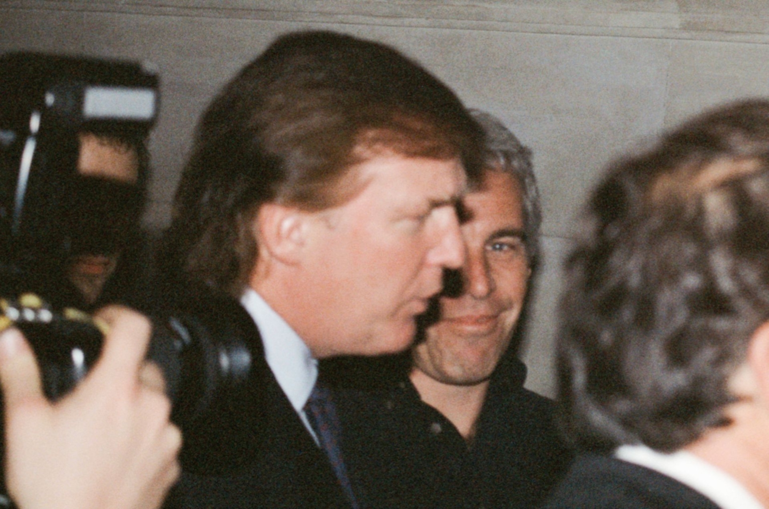 Donald Trump and Jeffrey Epstein attend a Victoria’s Secret Angels event in New York City, U.S. on April 9, 1997.
