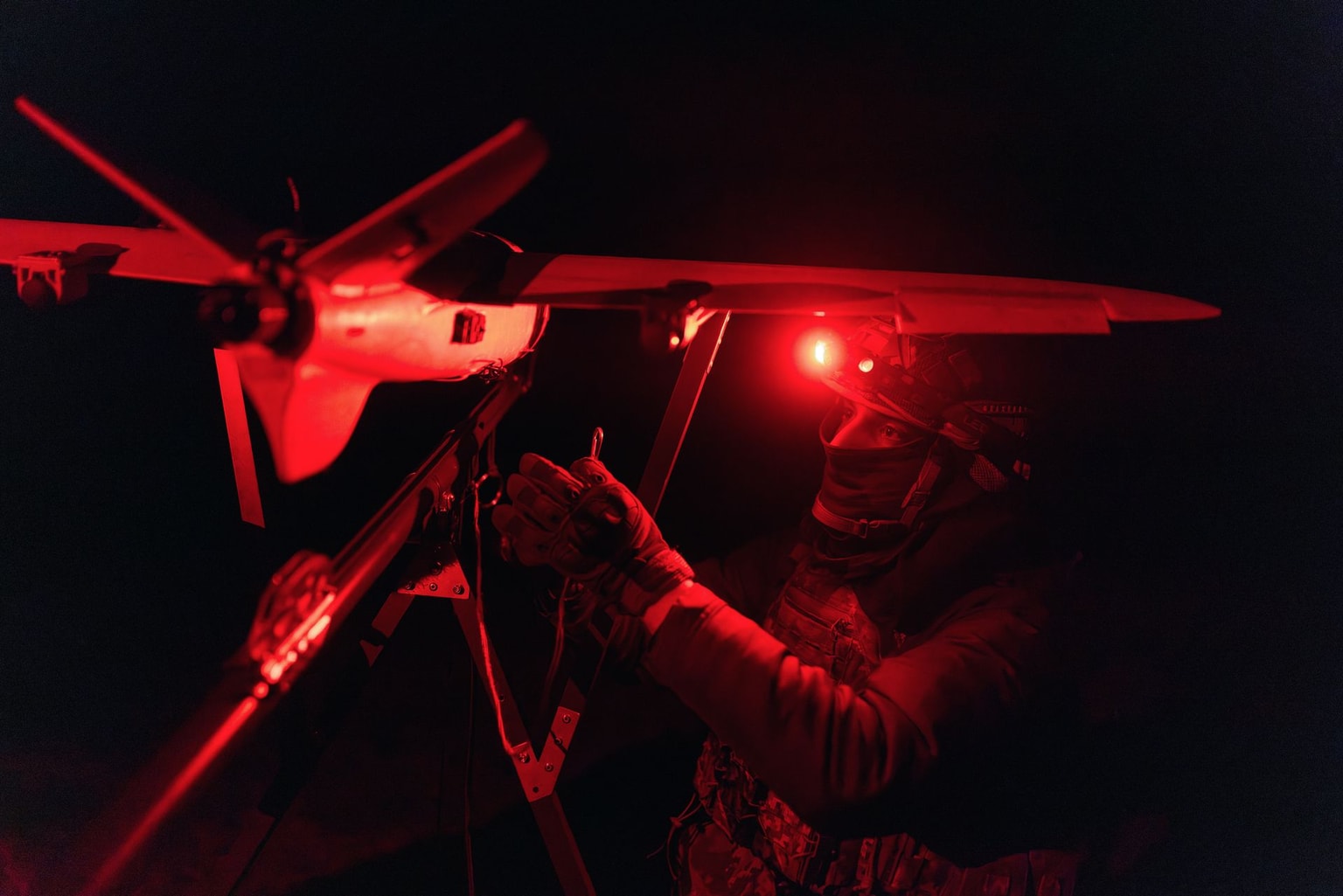 A soldier of the 127th Separate Territorial Defense Brigade launches a drone in Kharkiv Oblast, Ukraine, on March 14, 2026.