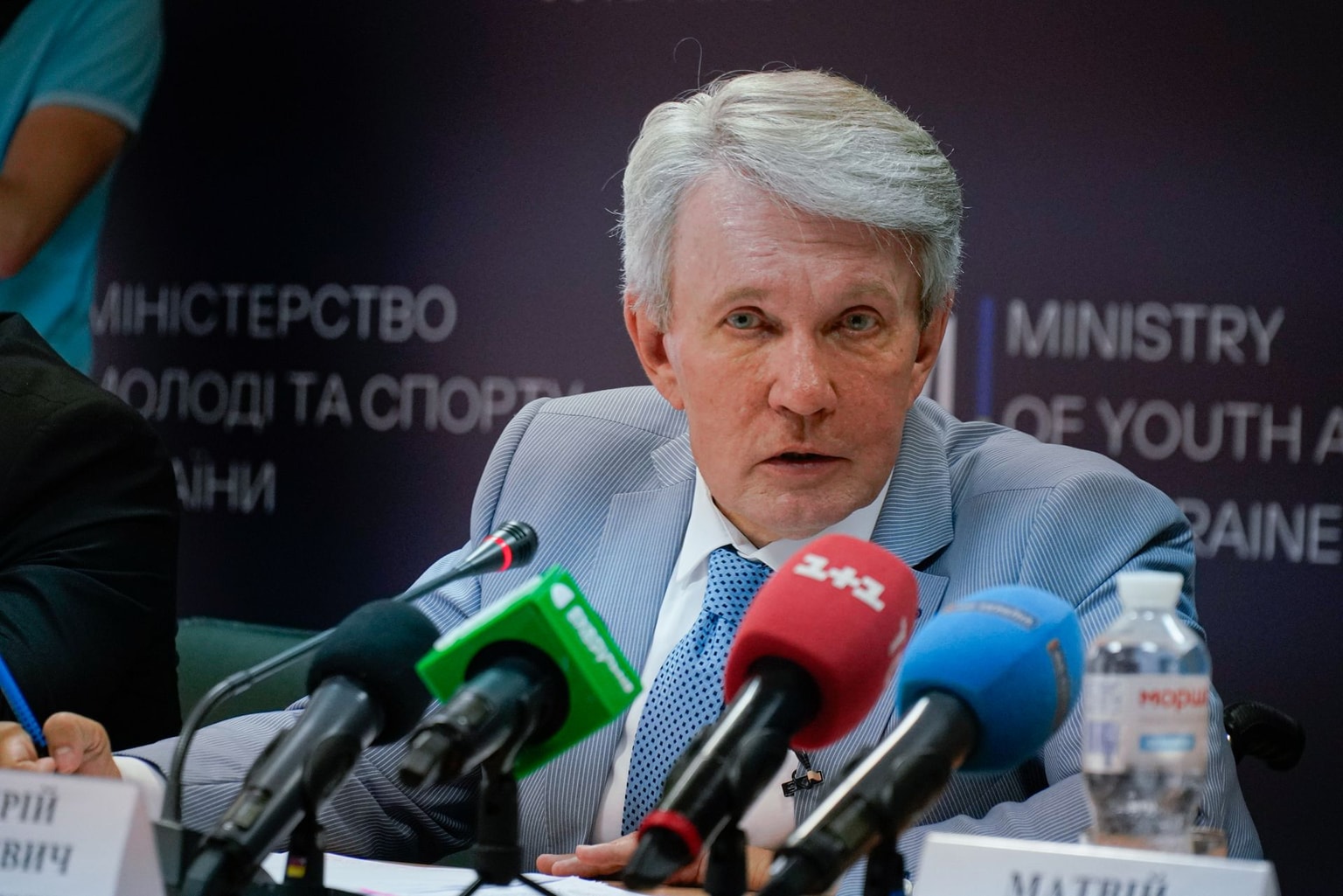 Valerii Sushkevych, president of the National Paralympic Committee of Ukraine, speaks during a press conference on Ukraine’s participation in 2024 Summer Paralympics on Aug. 16, 2024 in Kyiv, Ukraine. (Ihor Kuznietsov/Novyny LIVE/Global Images Ukraine via Getty Images)