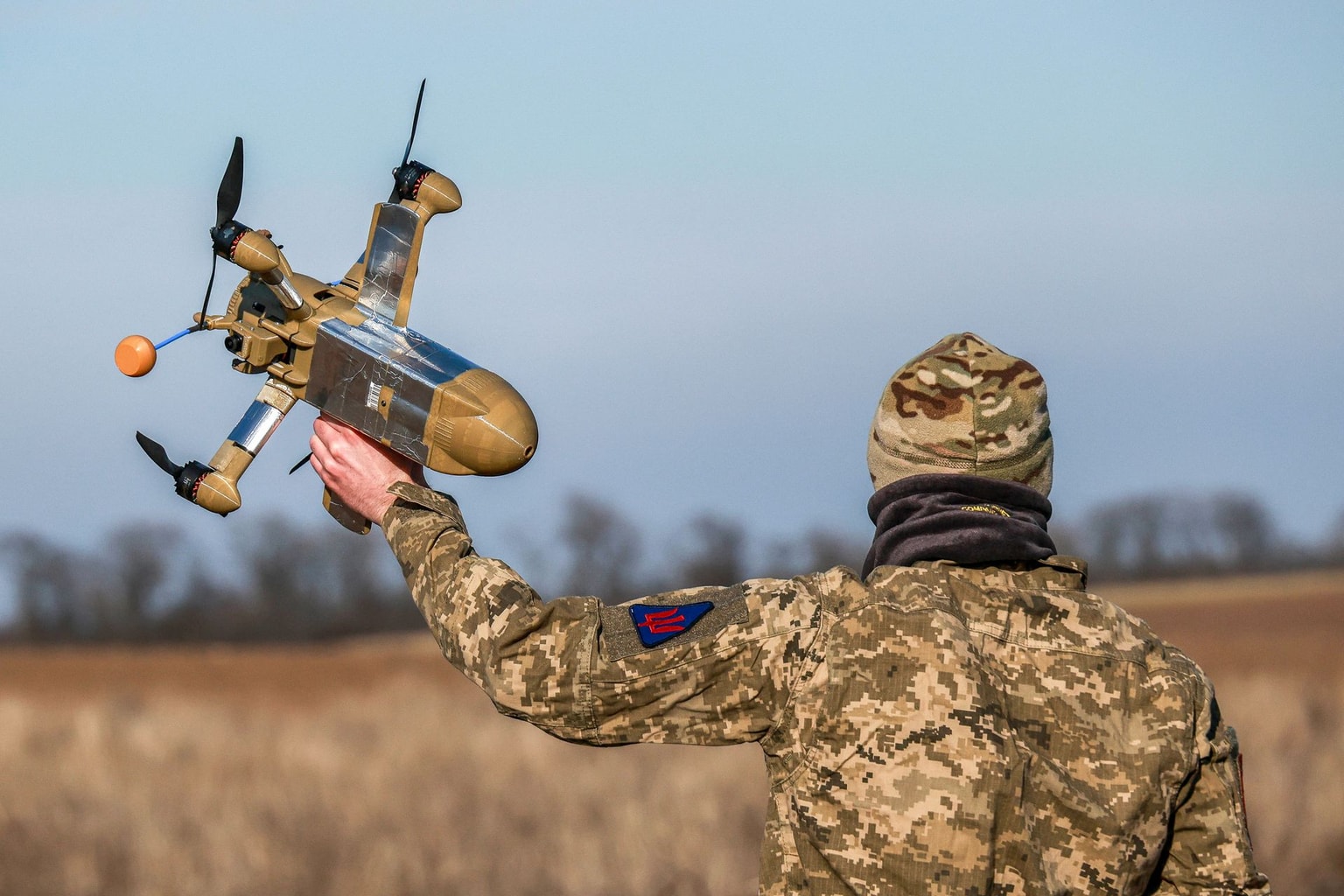 Photo for illustrative purposes. A soldier from the Khanter (Hunter) group of Ukraine's 208th Kherson Anti-Aircraft Missile Brigade holds an interceptor drone as the unit carries out combat missions in one of the directions, Ukraine, March 4, 2026. (Nina Liashonok / Ukrinform / Future Publishing via Getty Images)