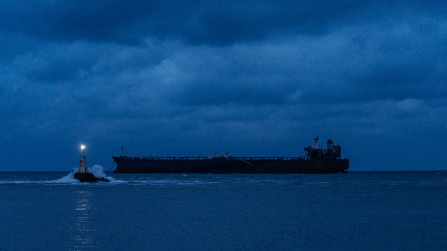 part of Russia's "shadow fleet," anchored off the coast of Ahtopol, Bulgaria, on Dec. 8, 2025.