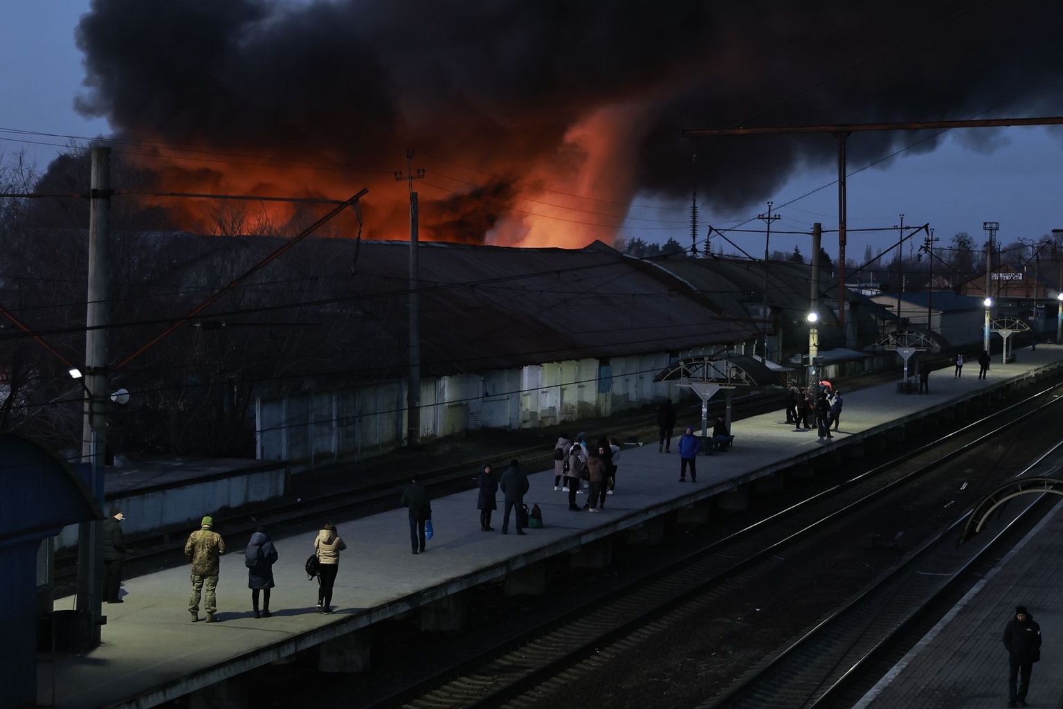 fire in a residential area caused by a Russian missile strike in Brovary, Kyiv Oblast, Ukraine, on March 14, 2026